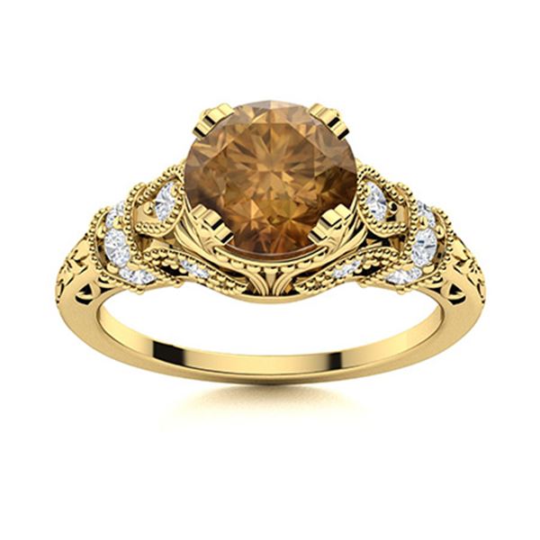 Natural 0.95 CTW Brown & White Diamond Engagement Ring 14K Yellow Gold