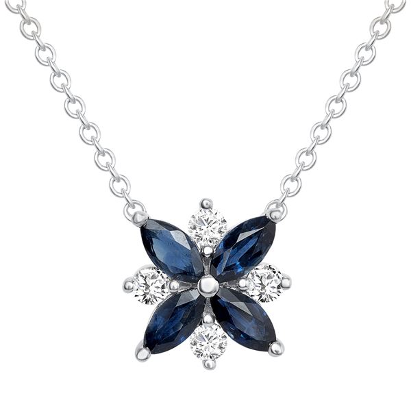 Natural 1.26 CTW Diamond & Blue Sapphire Necklace 18KT White Gold