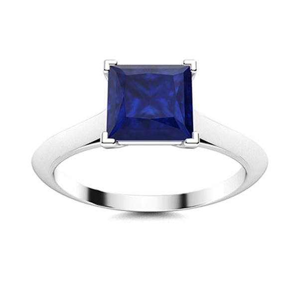 Natural 0.87 CTW Sapphire Solitaire Ring 18K White Gold