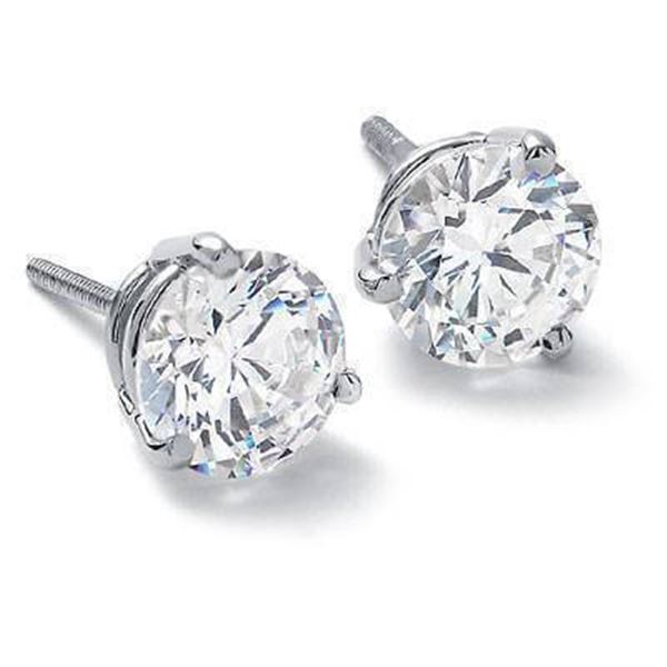 Natural 0.92 CTW Round Brilliant Cut Diamond Stud Earrings, Martini Style 18KT White Gold
