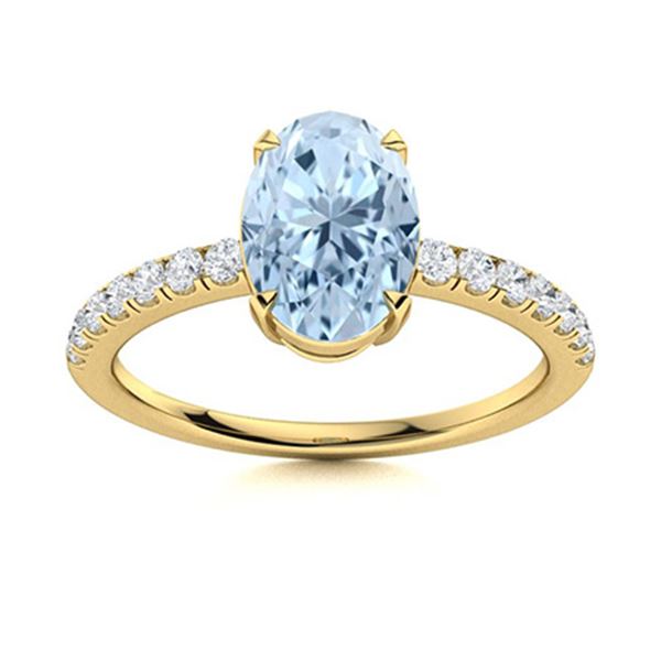 Natural 1.37 CTW Aquamarine & Diamond  Engagement Ring 18K Yellow Gold
