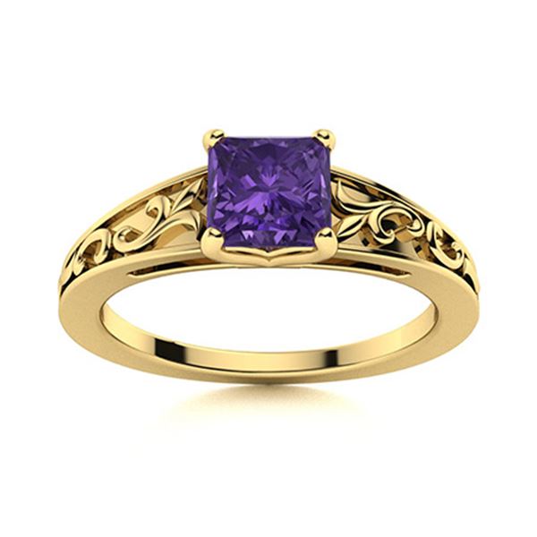 Natural 1.08 CTW Amethyst Solitaire Ring 14K Yellow Gold