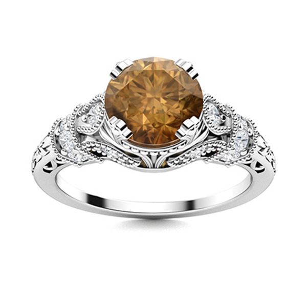 Natural 1.35 CTW Brown & White Diamond Engagement Ring 14K White Gold