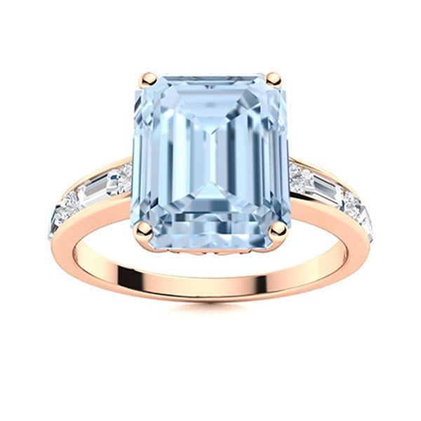 Natural 2.42 CTW Aquamarine & Diamond Engagement Ring 18K Rose Gold