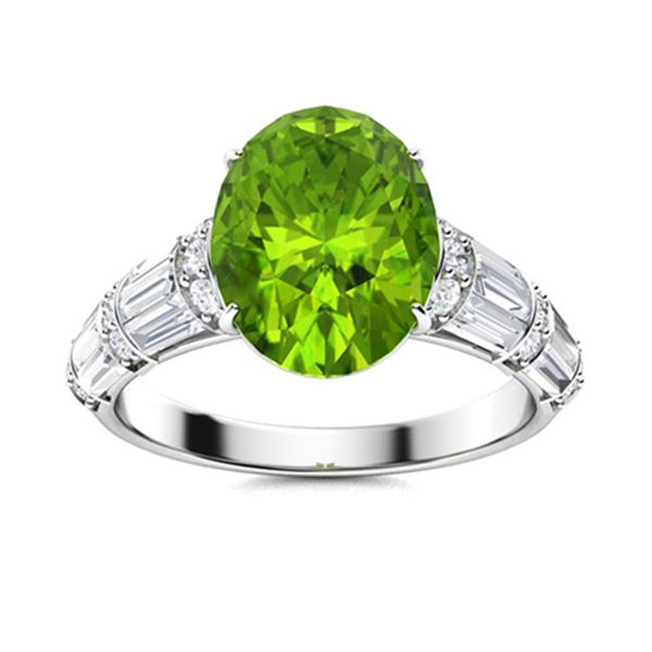 Natural 3.57 CTW Peridot & Diamond Engagement Ring 18K White Gold