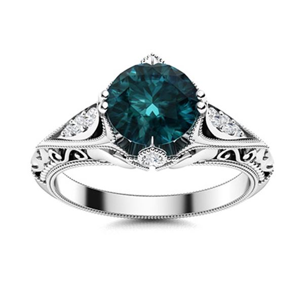 Natural 0.94 CTW Blue & White Diamond Engagement Ring 18K White Gold