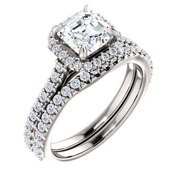 Natural 2.02 CTW Halo Asscher Cut Diamond Engagement Bridal Set 14KT White Gold