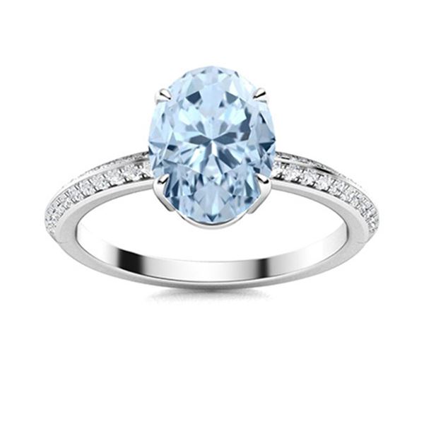 Natural 2.36 CTW Aquamarine & Diamond Engagement Ring 14K White Gold