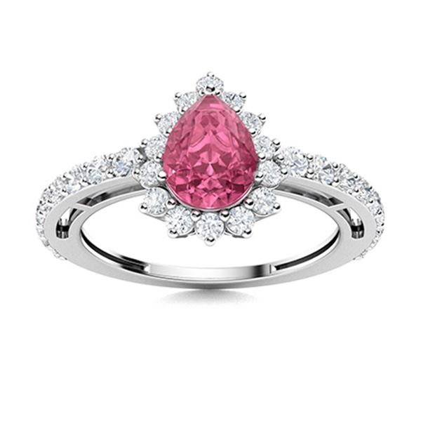 Natural 1.50 CTW Pink Sapphire & Diamond Engagement Ring 18K White Gold
