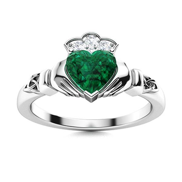 Natural 0.58 CTW Emerald & Diamond Engagement Ring 14K White Gold