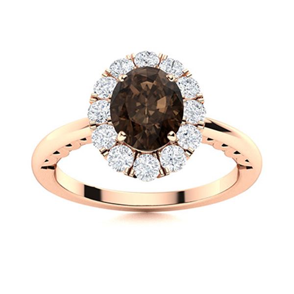 Natural 1.46 CTW Smoky Quartz & Diamond Engagement Ring 14K Rose Gold