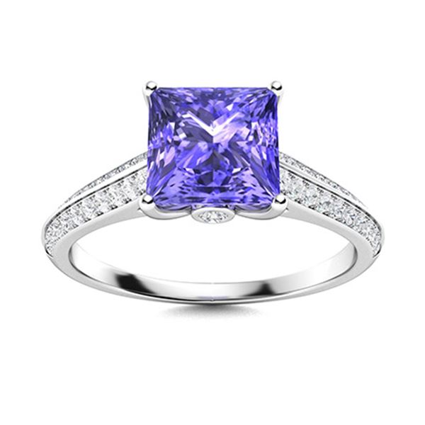 Natural 0.88 CTW Tanzanite & Diamond Engagement Ring 14K White Gold