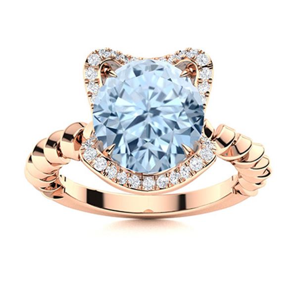 Natural 1.75 CTW Aquamarine & Diamond  Engagement Ring 14K Rose Gold