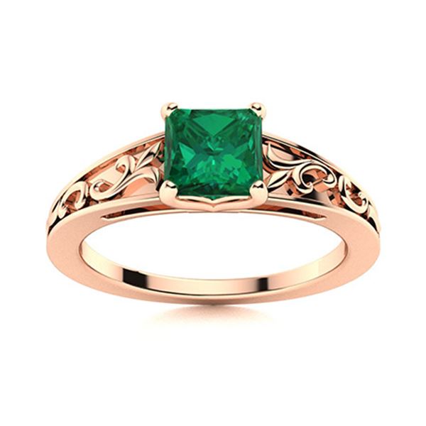 Natural 1.0 CTW Emerald Solitaire Ring 18K Rose Gold