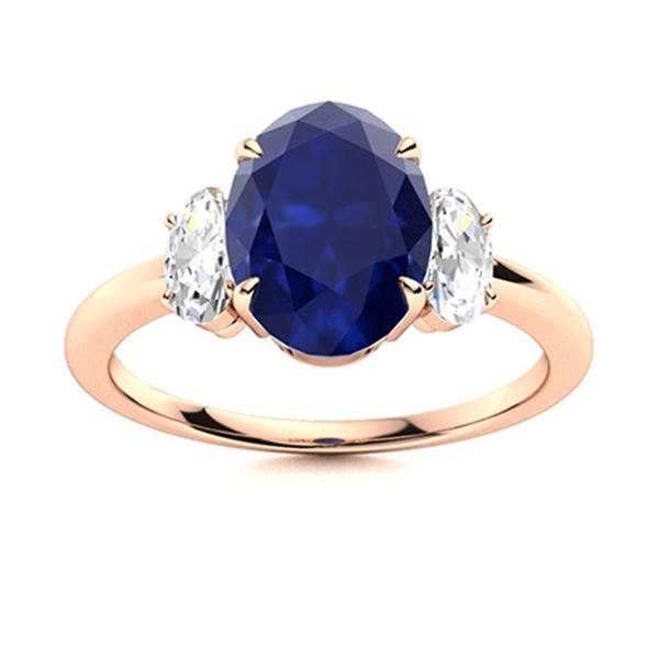 Natural 3.29 CTW Sapphire & Diamond Engagement Ring 18K Rose Gold