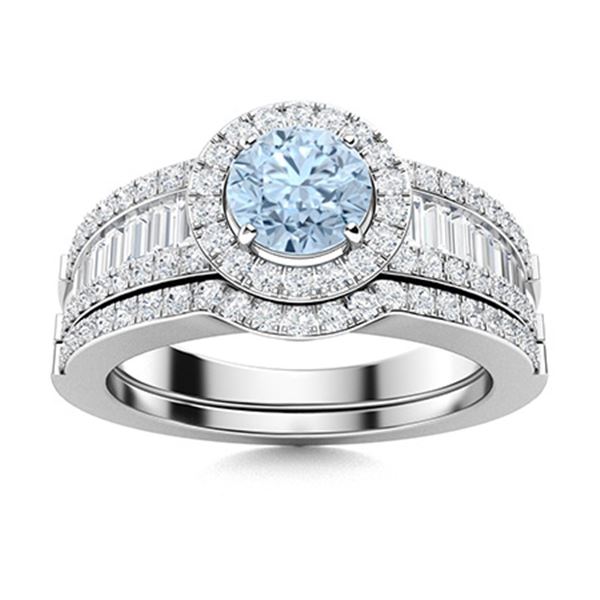 Natural 1.39 CTW Aquamarine & Diamond Engagement Ring 18K White Gold