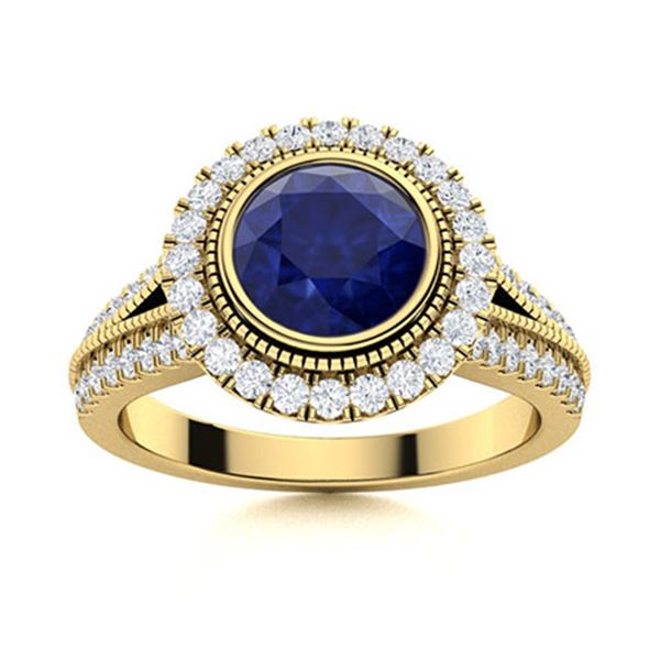 Natural 2.05 CTW Sapphire & Diamond Engagement Ring 18K Yellow Gold
