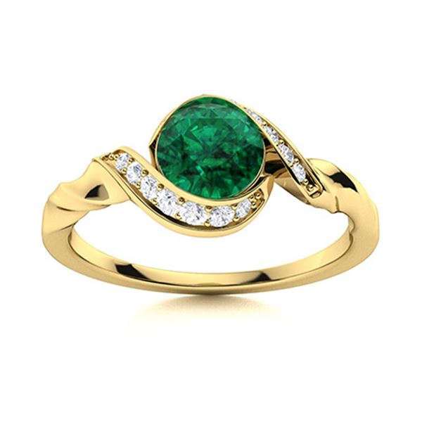 Natural 0.55 CTW Emerald & Diamond Engagement Ring 18K Yellow Gold