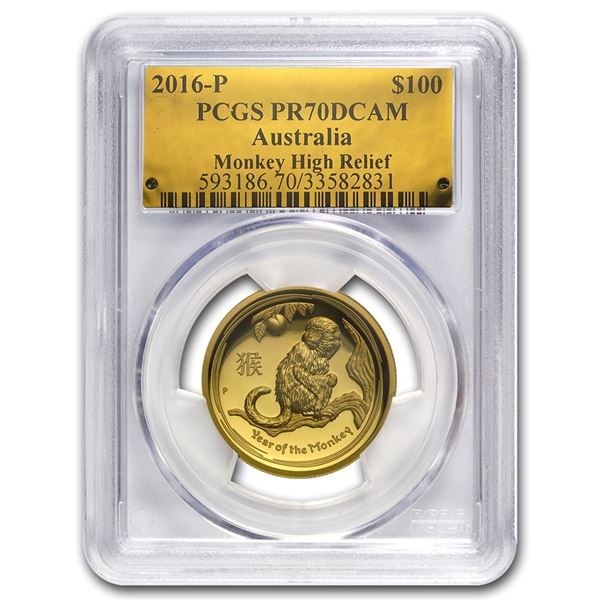2016 Australia 1 oz Gold Monkey PR-70 PCGS (High Relief)
