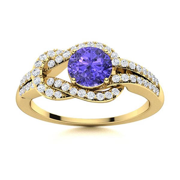 Natural 0.90 CTW Tanzanite & Diamond Engagement Ring 18K Yellow Gold