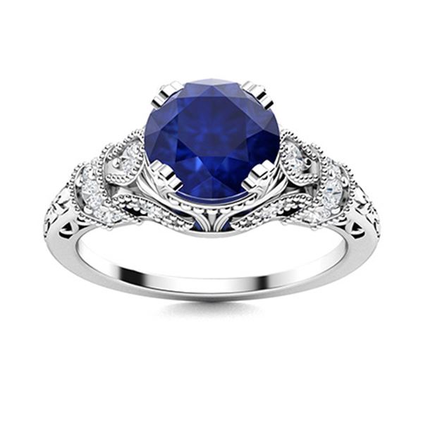 Natural 1.11 CTW Sapphire & Diamond Engagement Ring 18K White Gold