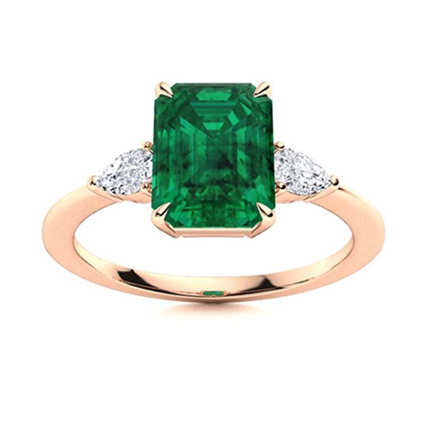 Natural 1.96 CTW Emerald & Diamond Engagement Ring 18K Rose Gold