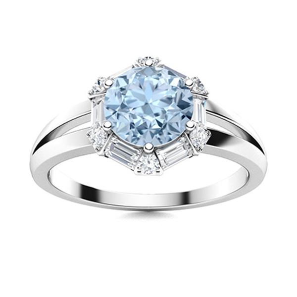 Natural 1.35 CTW Aquamarine & Diamond Engagement Ring 14K White Gold