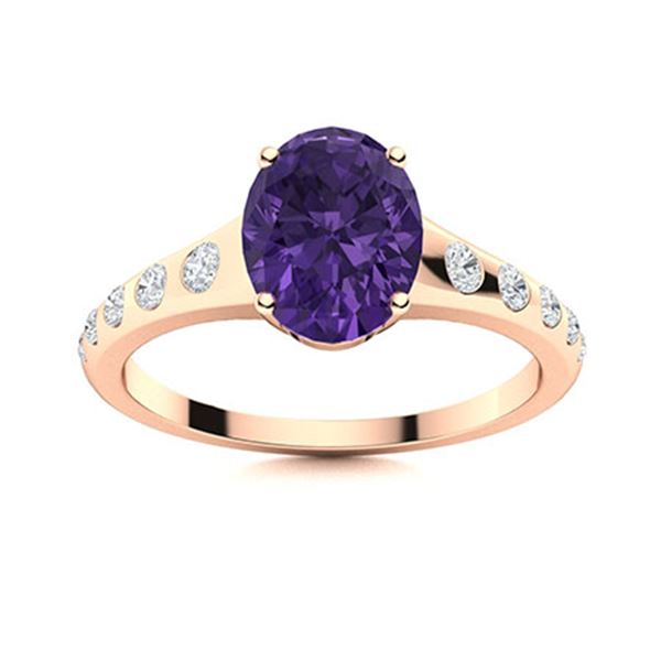 Natural 3.23 CTW Amethyst & Diamond Engagement Ring 18K Rose Gold