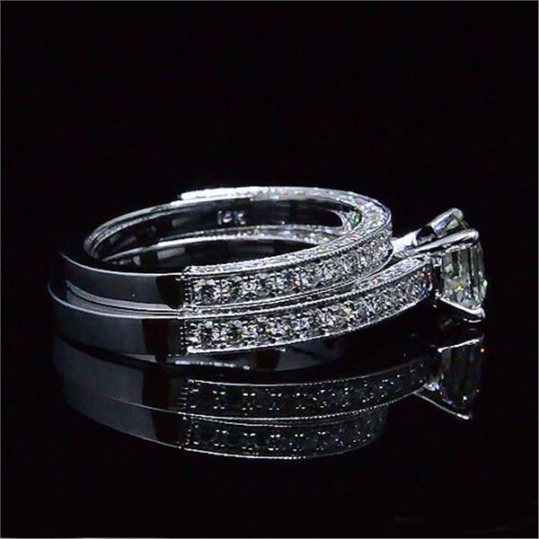 Natural 2.77 CTW Asscher Cut Diamond Engagement Ring 18KT White Gold