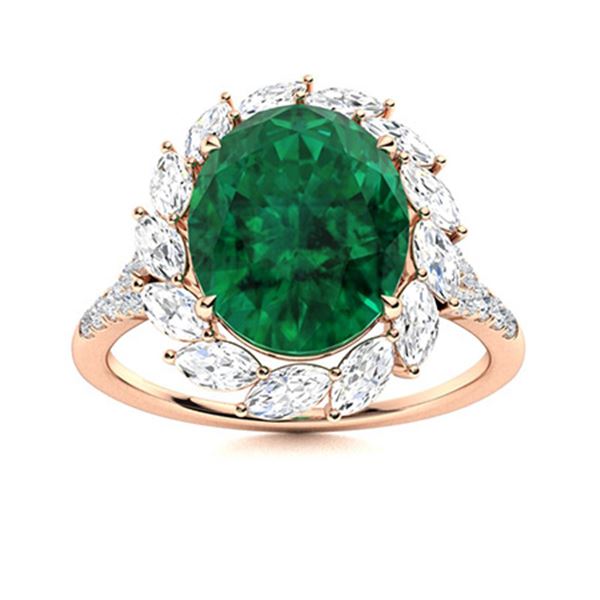 Natural 4.43 CTW Emerald & Diamond Engagement Ring 18K Rose Gold