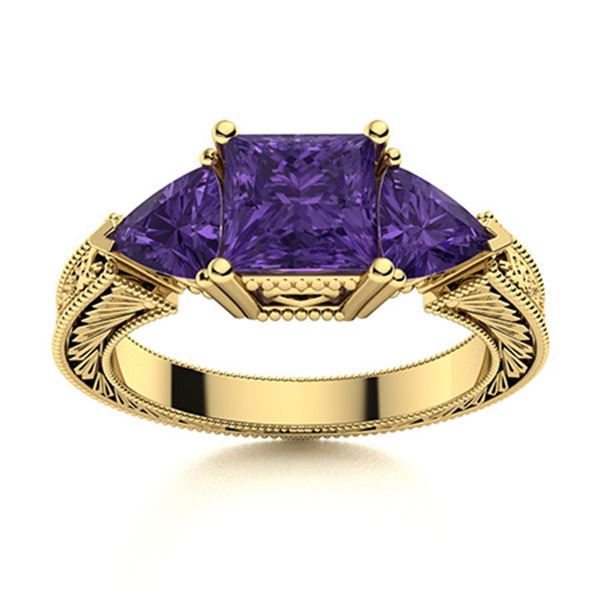 Natural 1.79 CTW Amethyst Solitaire Ring 18K Yellow Gold