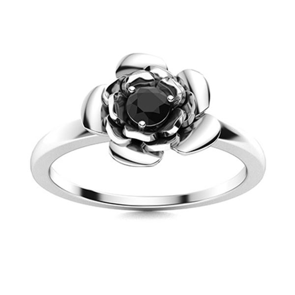 Natural 0.16 CTW Black Diamond Solitaire Ring 14K White Gold
