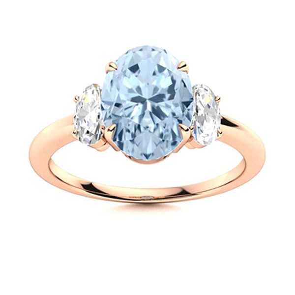 Natural 3.57 CTW Aquamarine & Diamond  Engagement Ring 18K Rose Gold