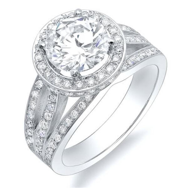 Natural 3.12 CTW Halo Split Shank Round Brilliant Cut Diamond Engagement Ring 18KT White Gold
