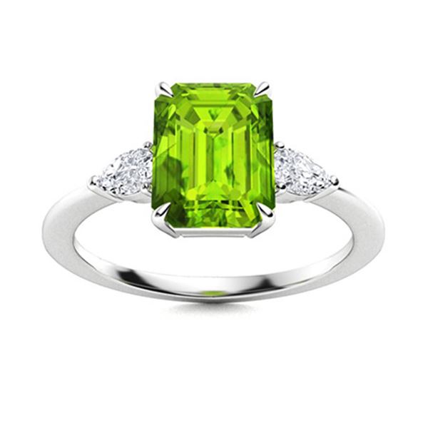 Natural 1.88 CTW Peridot & Diamond Engagement Ring 18K White Gold