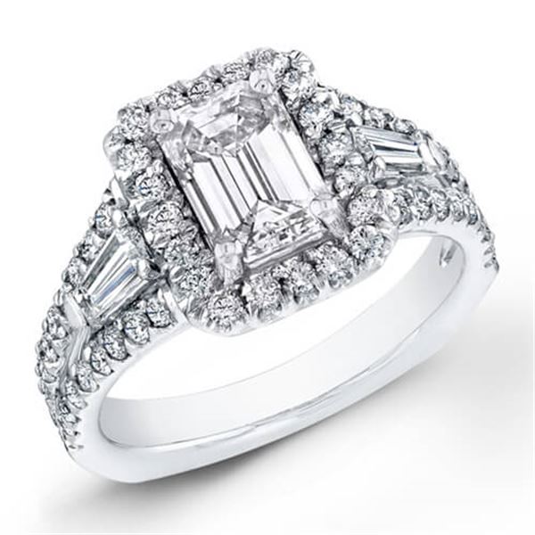 Natural 3.12 CTW Halo Emerald Cut Diamond Engagement Ring 18KT White Gold