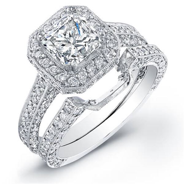 Natural 3.62 CTW Princess Cut Halo Diamond Ring 18KT White Gold