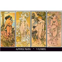 4 VINTAGE MUCHA ART NOUVEAU POSTERS 4 FLOWERS #1660248