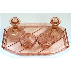 Pink Depression Glass Art Deco Vanity Set #1660376
