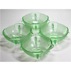 Art Deco Green Uranium Glass Desert Bowls (4) #1660420