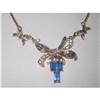 VintageBlue Rhinestone & Gold Tone Bow Necklace#1677161