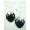Onyx Heart & Pearl Sterling Silver Earrings #1677329