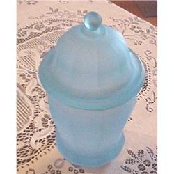 Blue Frosted Satin Glass Jar - Depression Glass#1677444