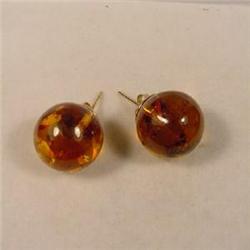 Large Amber Ball Earrings, Gold Mounts. #1677698