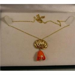 Gold and Coral Pendant on Chain. #1677714