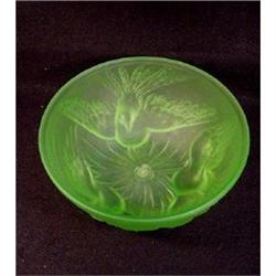 Art Deco Frosted Green Bowl, Doves. #1677732