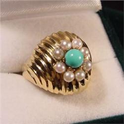 14ct Dome Ring, Turquoise, Pearls. #1677749