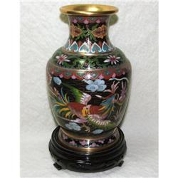 Asian Cloisonne Dragon & Bird Vase on Stand #1677812