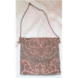Beaded Pink Background Purse--Vintage #1677949