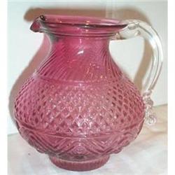 Hand Blown Cranberry PItcher Applied Crystal #1677951